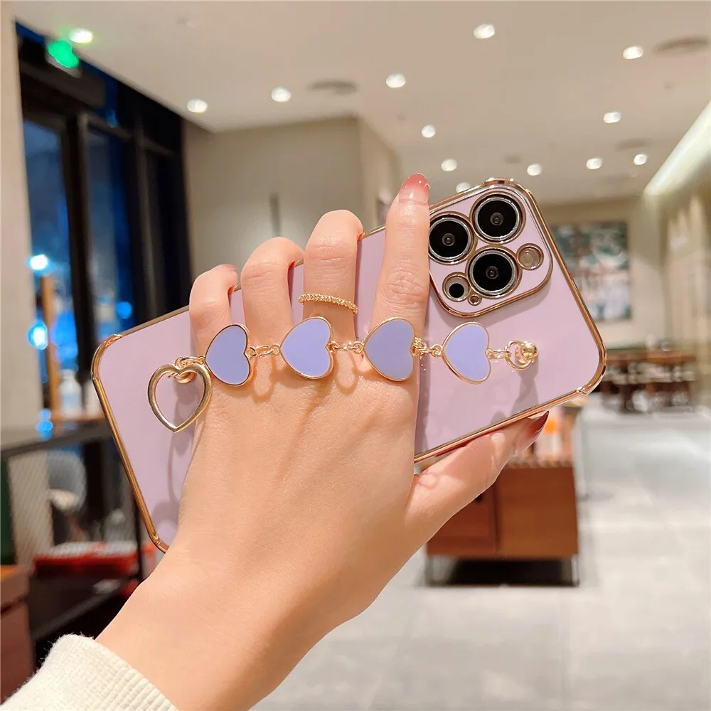 Anymob iPhone Pink Electroplated Bracelet Love Heart Phone Case Soft Back Cover