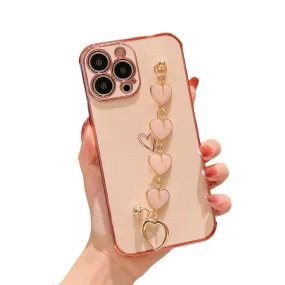 Anymob iPhone Pink Electroplated Bracelet Love Heart Phone Case Soft Back Cover