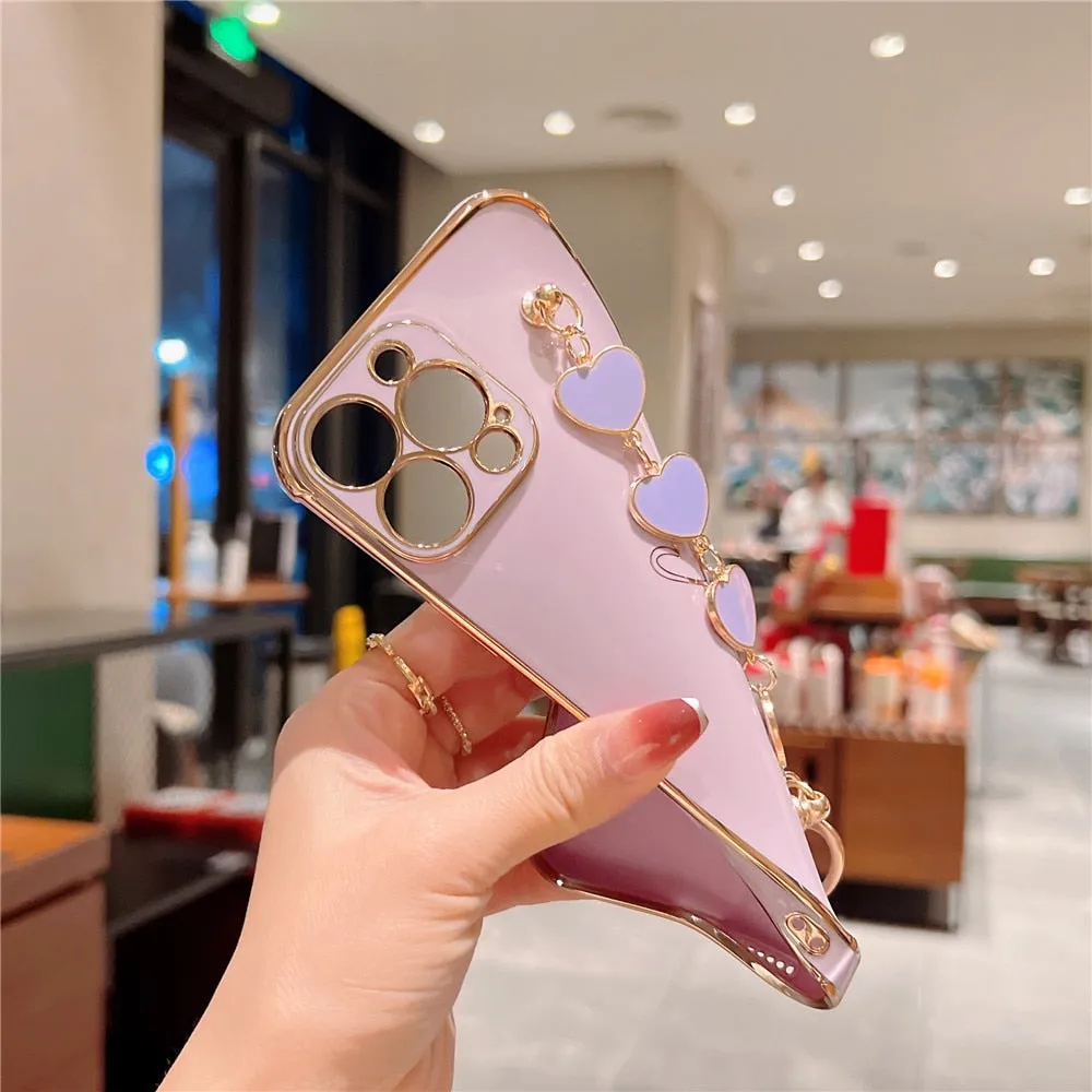 Anymob iPhone Pink Electroplated Bracelet Love Heart Phone Case Soft Back Cover