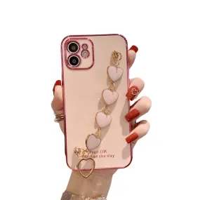 Anymob iPhone Pink Love Heart Bracelet Chain Soft Case Plating Phone Cover
