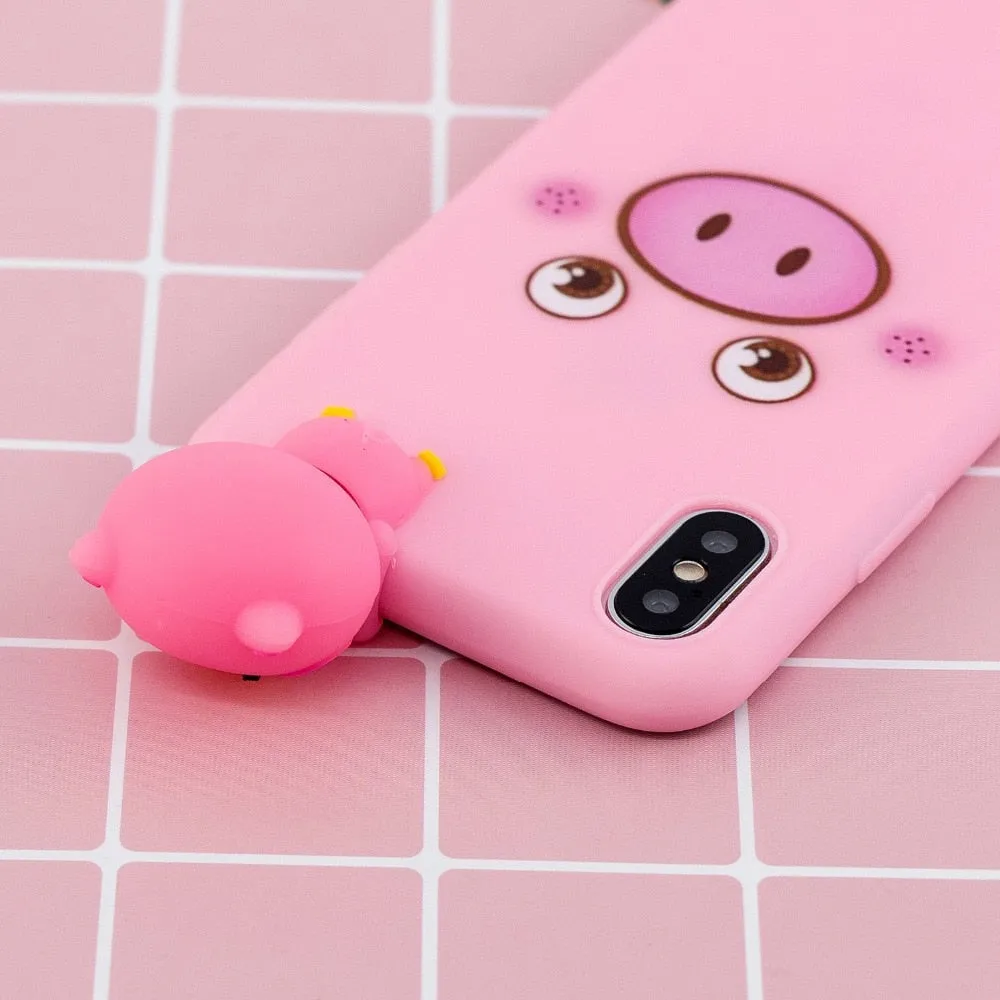 Anymob iPhone Pink Unicorn 3D Toys Case Soft Silicone Cartoon Cover