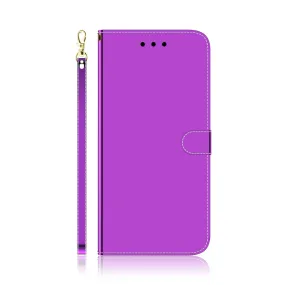 Anymob iPhone Purple Smooth Surface Mirror Leather Case Flip Wallet With Card Slots Cover