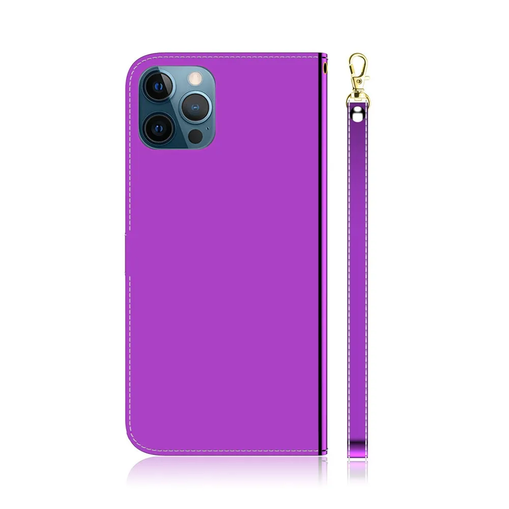 Anymob iPhone Purple Smooth Surface Mirror Leather Case Flip Wallet With Card Slots Cover