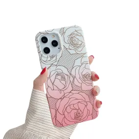 Anymob iPhone Rose Pattern Marble Phone Case Soft Silicone Cover