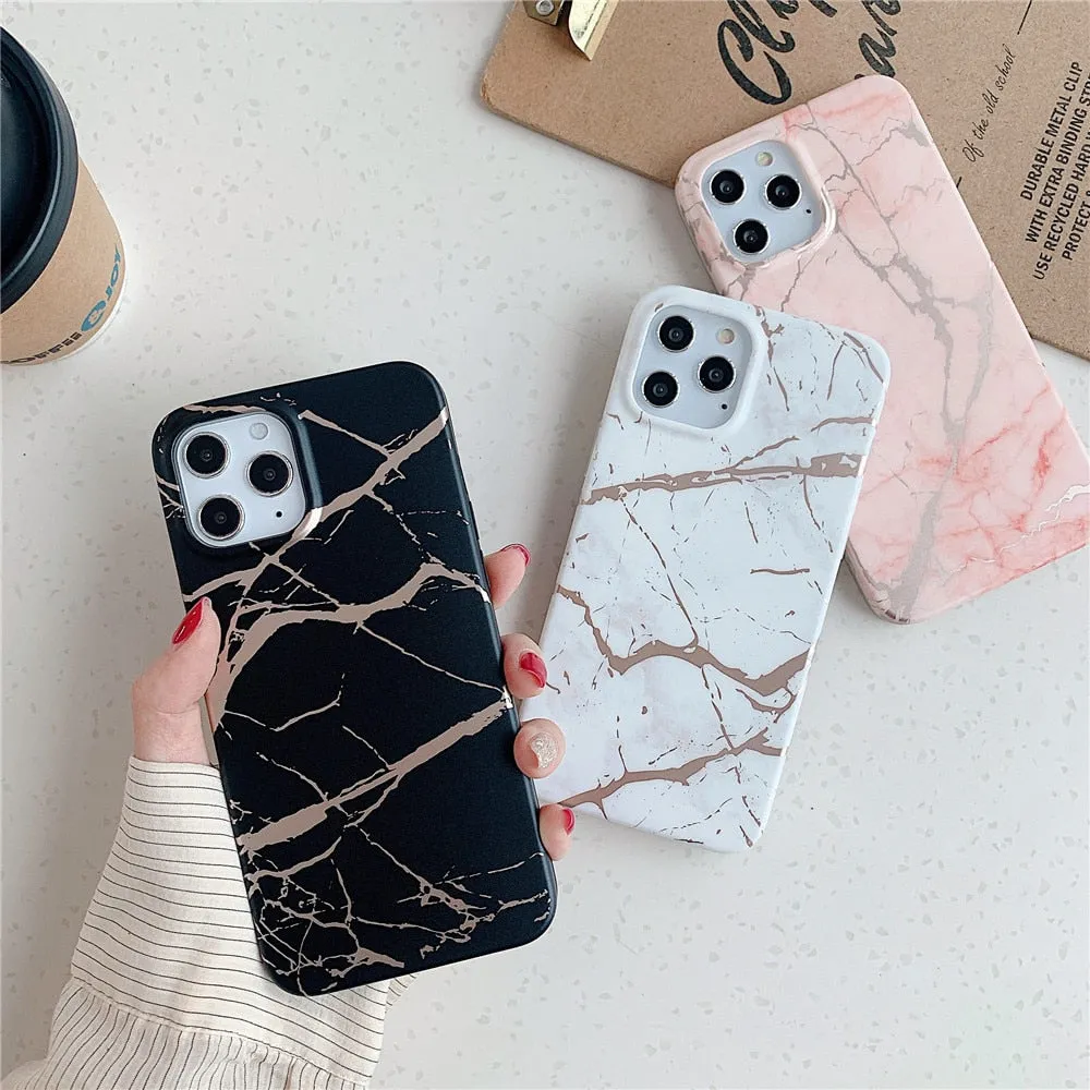 Anymob iPhone Rose Pattern Marble Phone Case Soft Silicone Cover