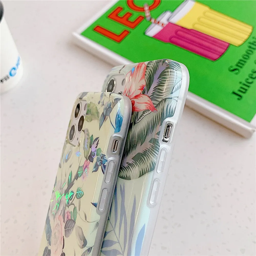 Anymob iPhone Rose Pattern Marble Phone Case Soft Silicone Cover