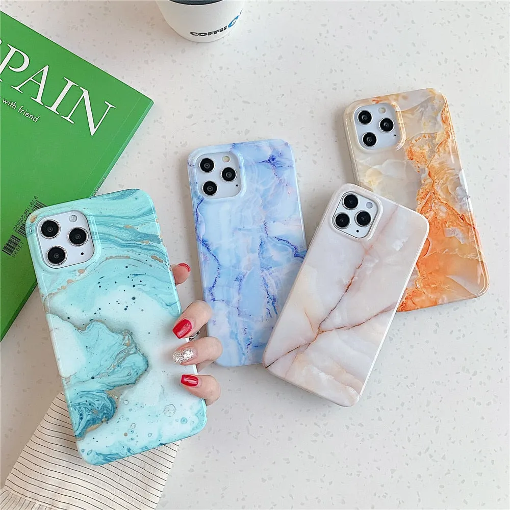 Anymob iPhone Rose Pattern Marble Phone Case Soft Silicone Cover