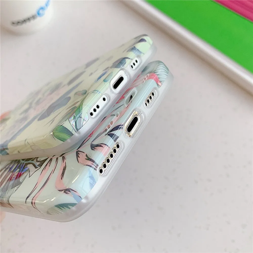 Anymob iPhone Rose Pattern Marble Phone Case Soft Silicone Cover