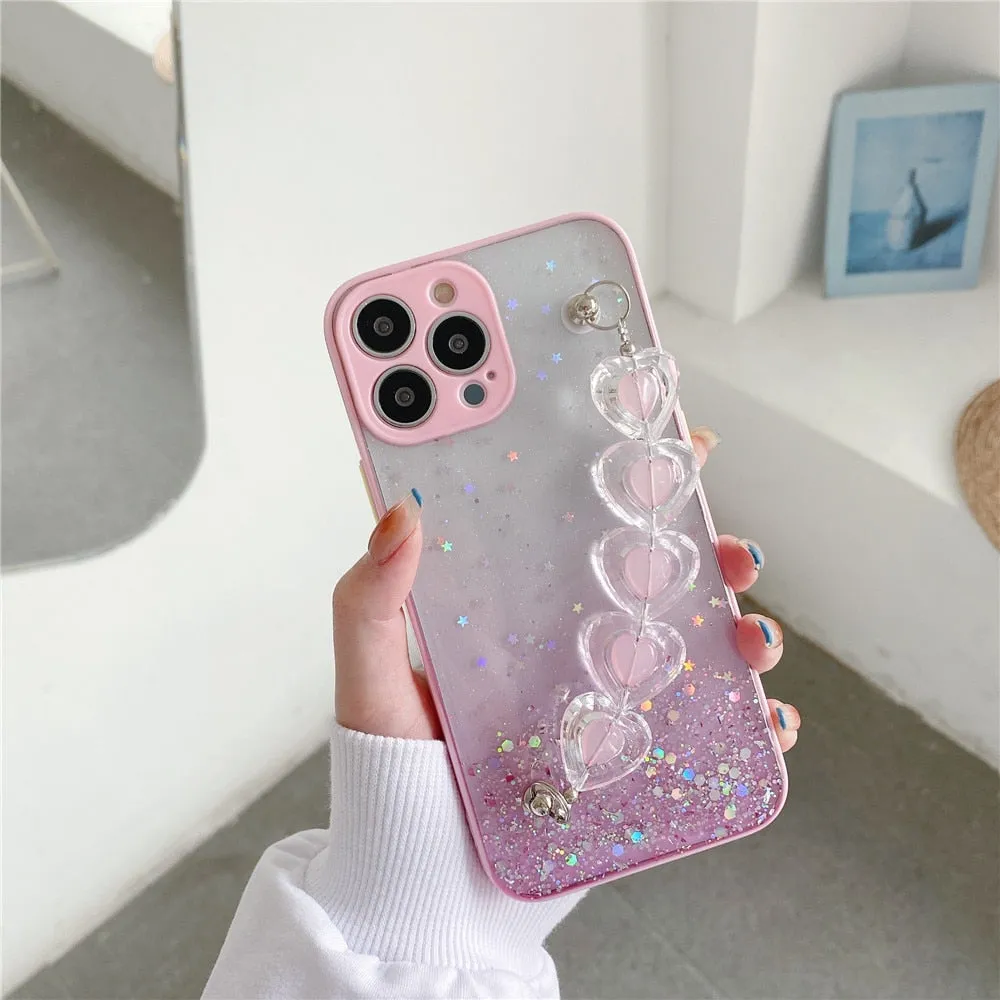 Anymob iPhone Violet Crystal Heart Bracelet Phone Chain Case Glitter Soft Cover