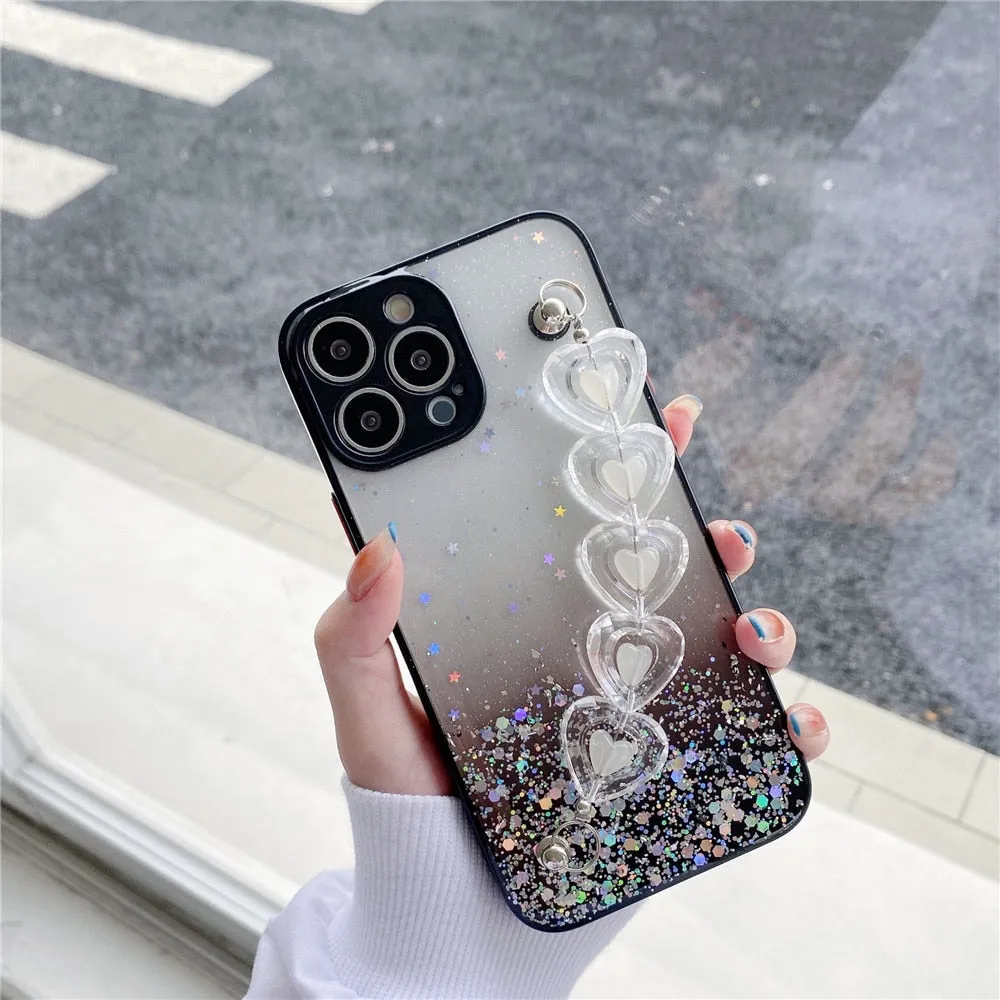 Anymob iPhone Violet Crystal Heart Bracelet Phone Chain Case Glitter Soft Cover