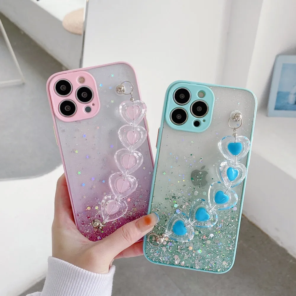 Anymob iPhone Violet Crystal Heart Bracelet Phone Chain Case Glitter Soft Cover