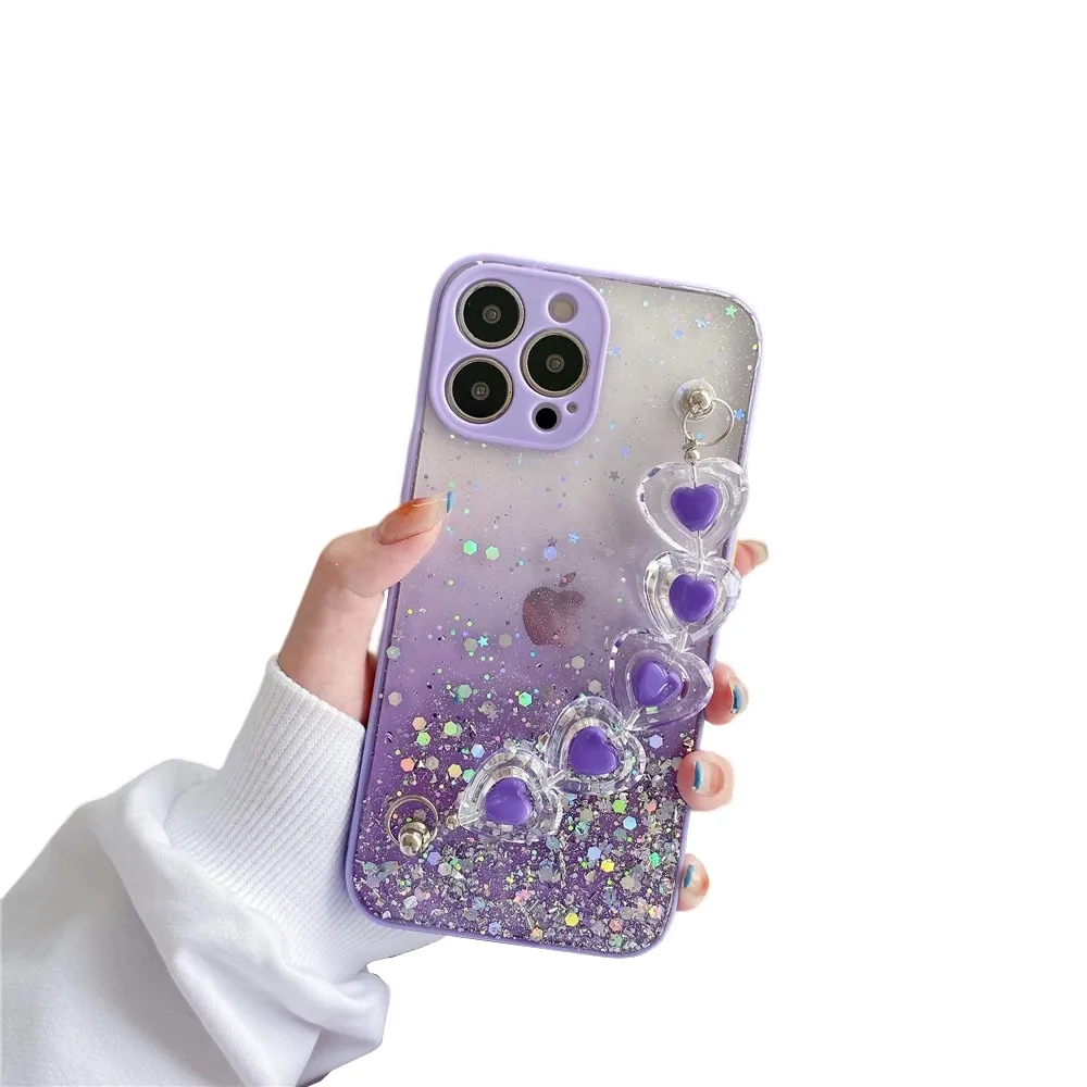 Anymob iPhone Violet Crystal Heart Bracelet Phone Chain Case Glitter Soft Cover