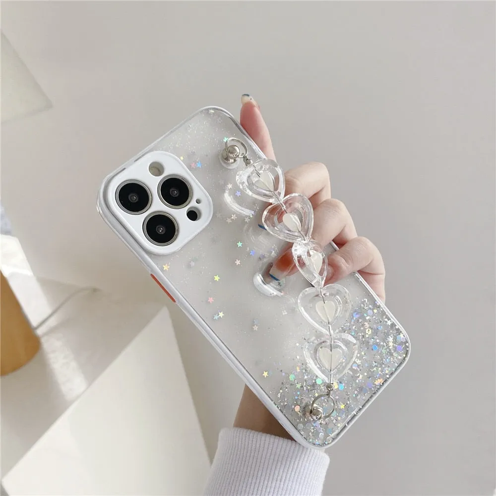 Anymob iPhone Violet Crystal Heart Bracelet Phone Chain Case Glitter Soft Cover