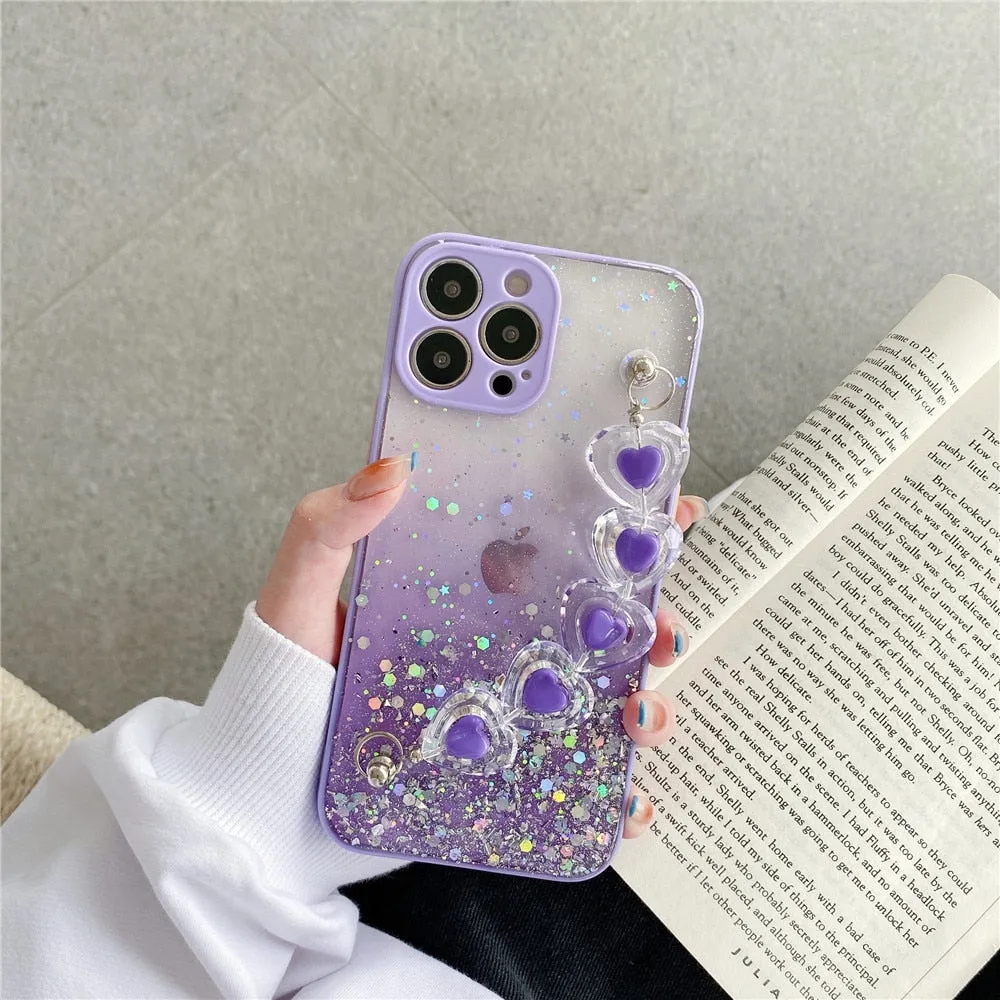 Anymob iPhone Violet Crystal Heart Bracelet Phone Chain Case Glitter Soft Cover