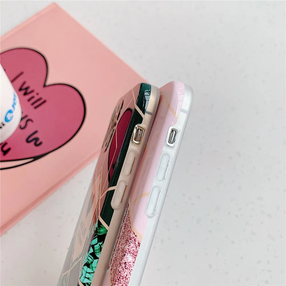 Anymob iPhone Violet Geometric Love Heart Marble Phone Cases Silicone Shell Cover