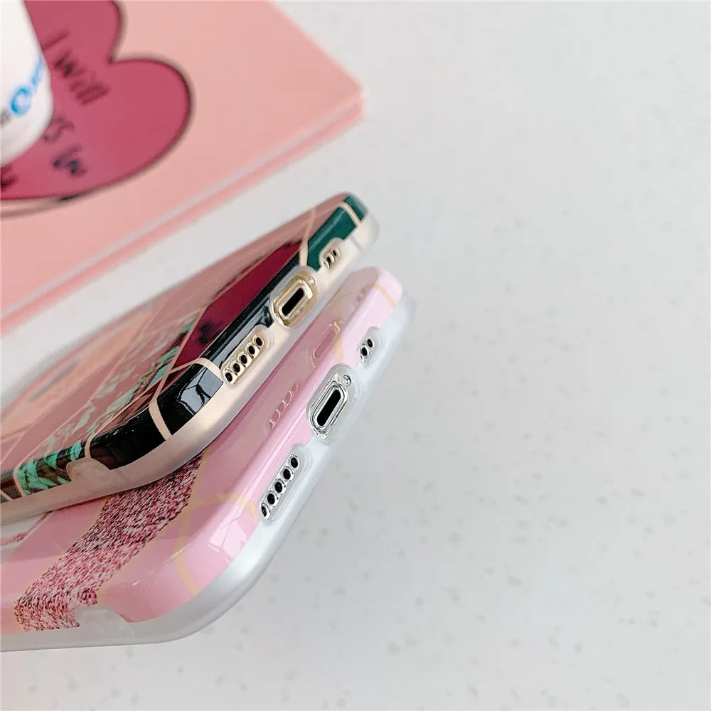 Anymob iPhone Violet Geometric Love Heart Marble Phone Cases Silicone Shell Cover