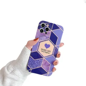 Anymob iPhone Violet Geometric Love Heart Marble Phone Cases Silicone Shell Cover