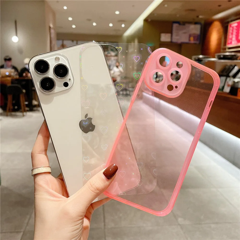 Anymob iPhone Violet Love Heart Transparent Phone Case Fluorescent Soft Bumper Back Cover