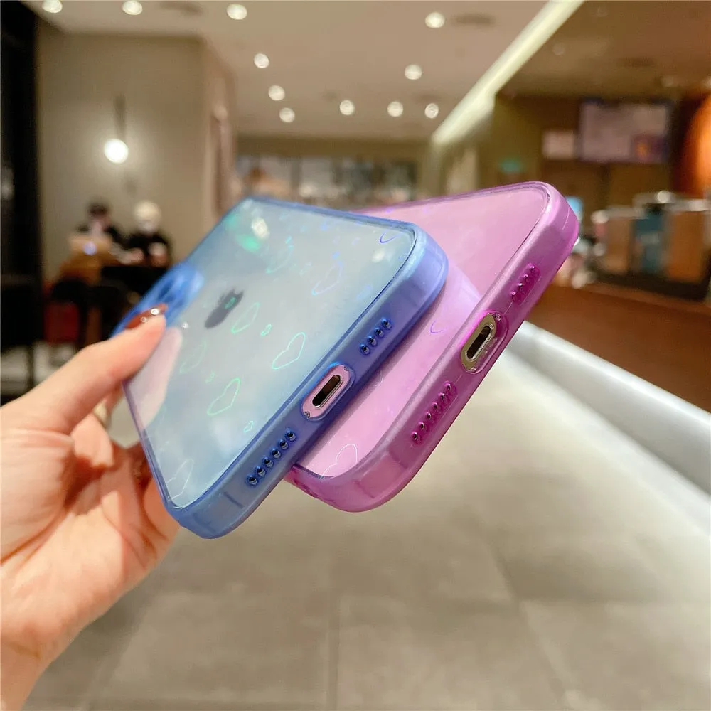 Anymob iPhone Violet Love Heart Transparent Phone Case Fluorescent Soft Bumper Back Cover