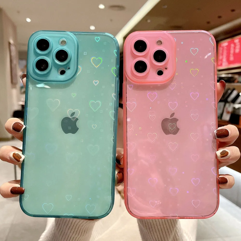 Anymob iPhone Violet Love Heart Transparent Phone Case Fluorescent Soft Bumper Back Cover