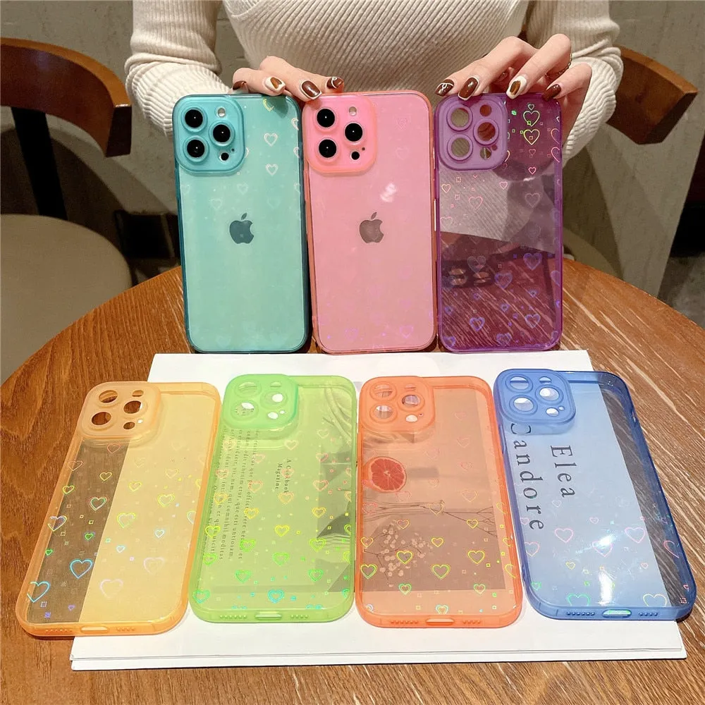 Anymob iPhone Violet Love Heart Transparent Phone Case Fluorescent Soft Bumper Back Cover