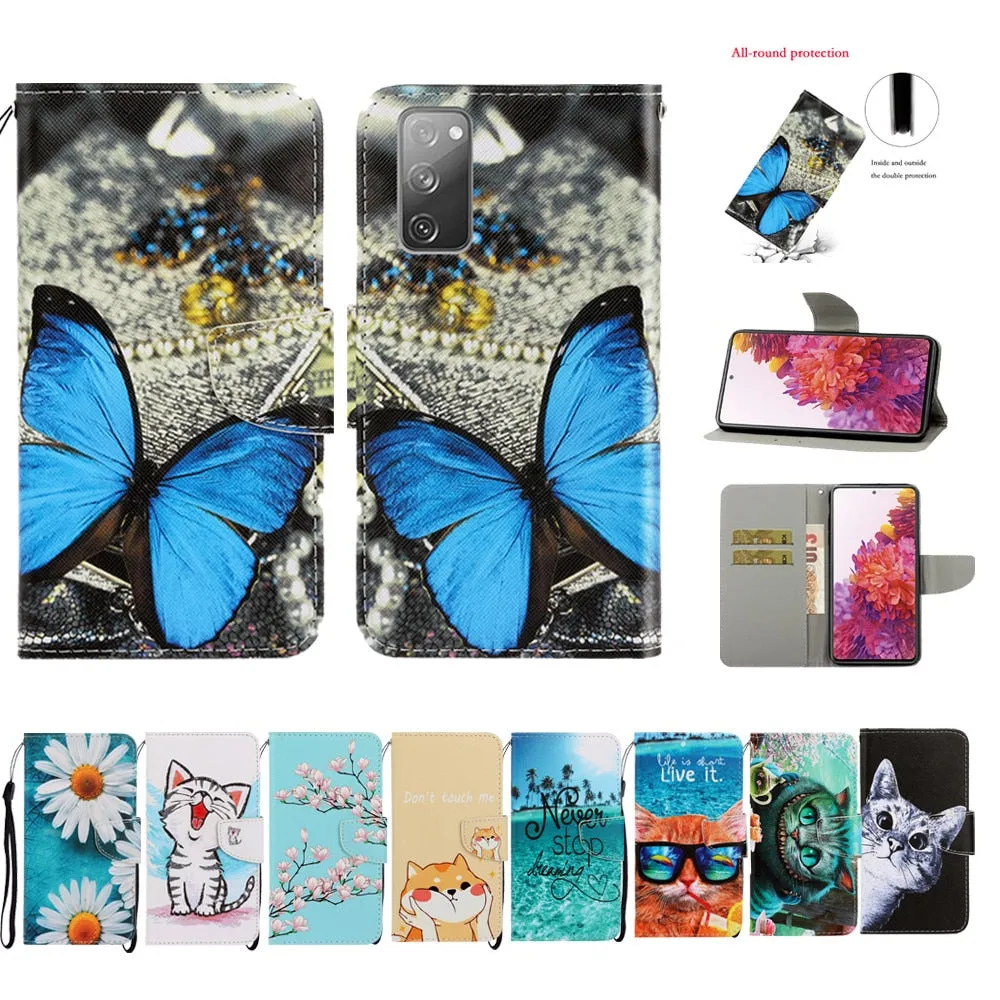 Anymob Samsung Blue Butterfly Magnetic Flip Wallet Case Painted Leather Phone Cover