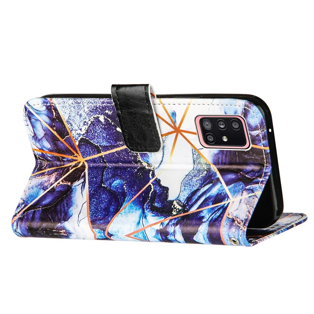 Anymob Samsung Blue Geometric Marble Leather Case Flip Wallet Magnetic Phone Cover