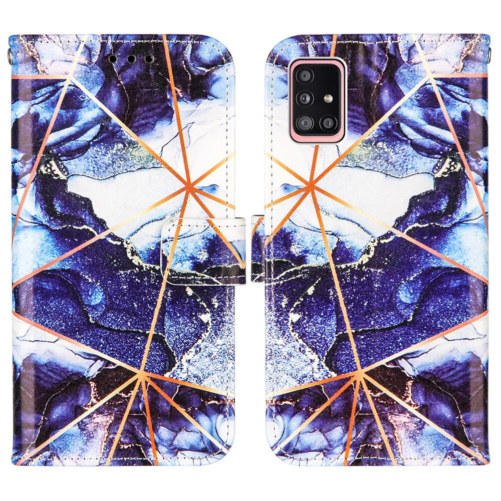 Anymob Samsung Blue Geometric Marble Leather Case Flip Wallet Magnetic Phone Cover