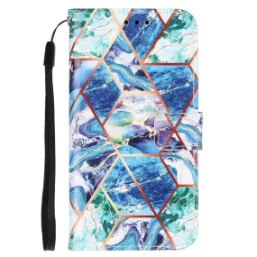 Anymob Samsung Blue Geometric Marble Leather Case Flip Wallet Magnetic Phone Cover
