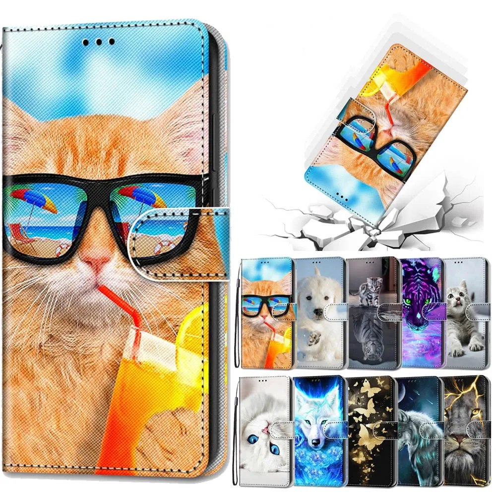 Anymob Samsung Blue Wolf Cute Animal Painted Leather Phone Case Flip Wallet Phone Bag Cover