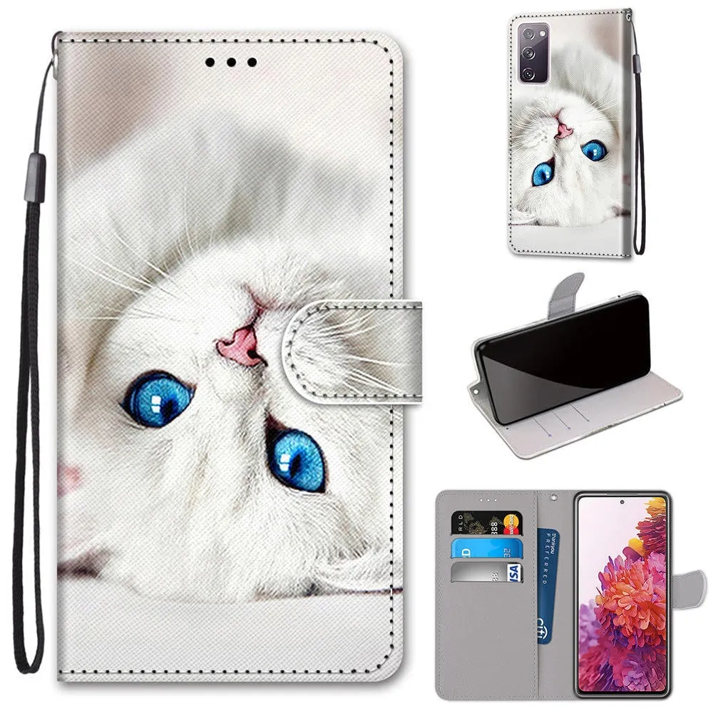 Anymob Samsung Blue Wolf Cute Animal Painted Leather Phone Case Flip Wallet Phone Bag Cover