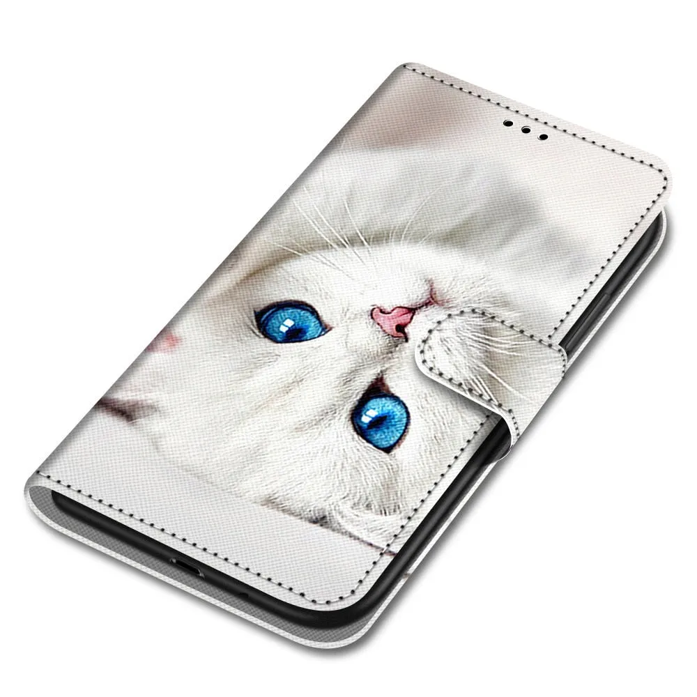 Anymob Samsung Blue Wolf Cute Animal Painted Leather Phone Case Flip Wallet Phone Bag Cover