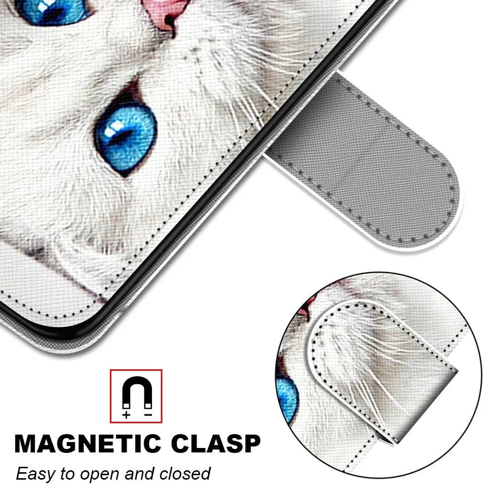 Anymob Samsung Blue Wolf Cute Animal Painted Leather Phone Case Flip Wallet Phone Bag Cover