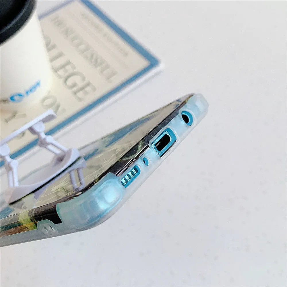Anymob Samsung Case Light Blue Marble With Finger Ring Holder Silicone Phone Cover