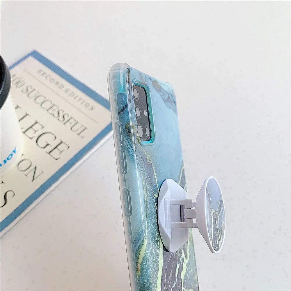 Anymob Samsung Case Light Blue Marble With Finger Ring Holder Silicone Phone Cover