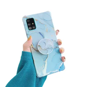Anymob Samsung Case Light Blue Marble With Finger Ring Holder Silicone Phone Cover