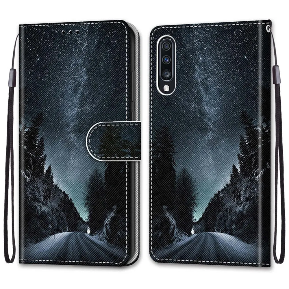 Anymob Samsung Case White Cute Cat Painted Magnetic Flip Leather Card slot Wallet Book Style Cover