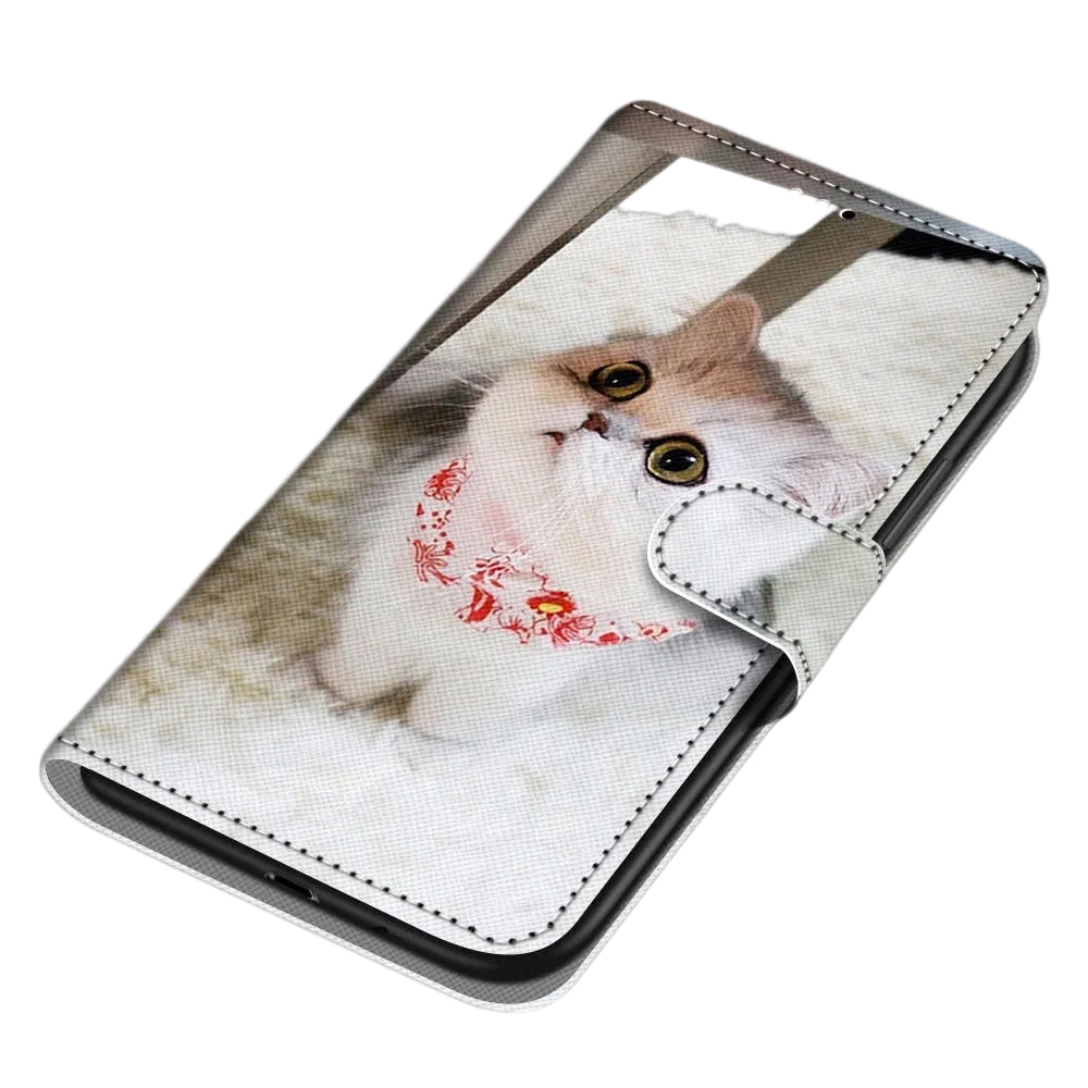 Anymob Samsung Case White Cute Cat Painted Magnetic Flip Leather Card slot Wallet Book Style Cover