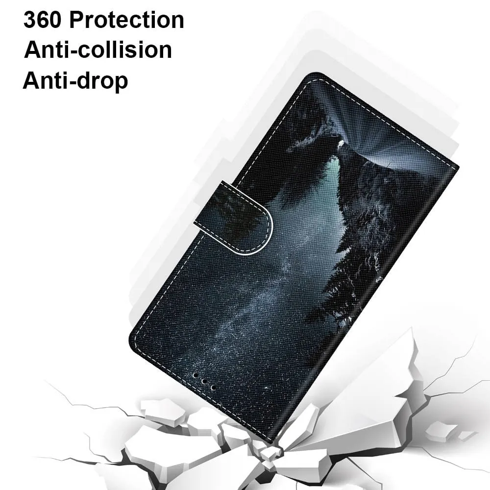 Anymob Samsung Case White Cute Cat Painted Magnetic Flip Leather Card slot Wallet Book Style Cover