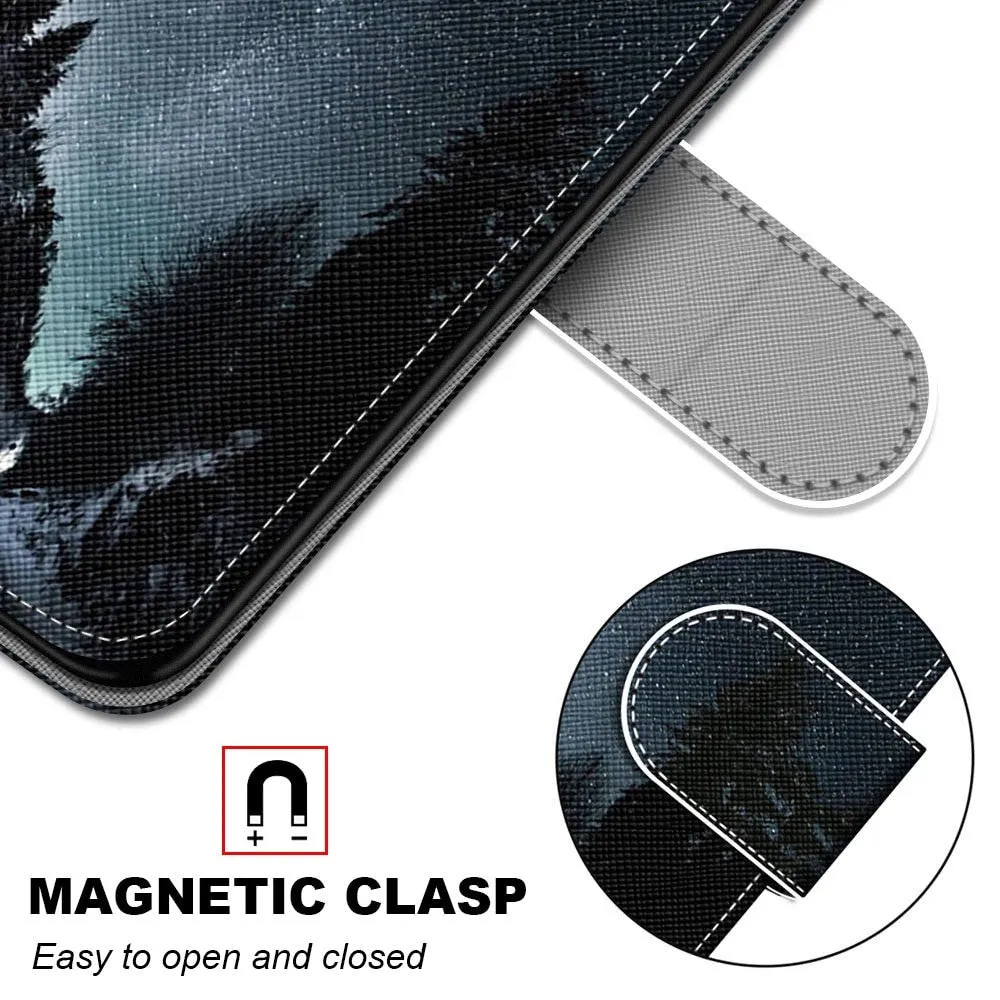 Anymob Samsung Case White Cute Cat Painted Magnetic Flip Leather Card slot Wallet Book Style Cover