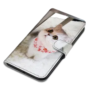 Anymob Samsung Case White Cute Cat Painted Magnetic Flip Leather Card slot Wallet Book Style Cover