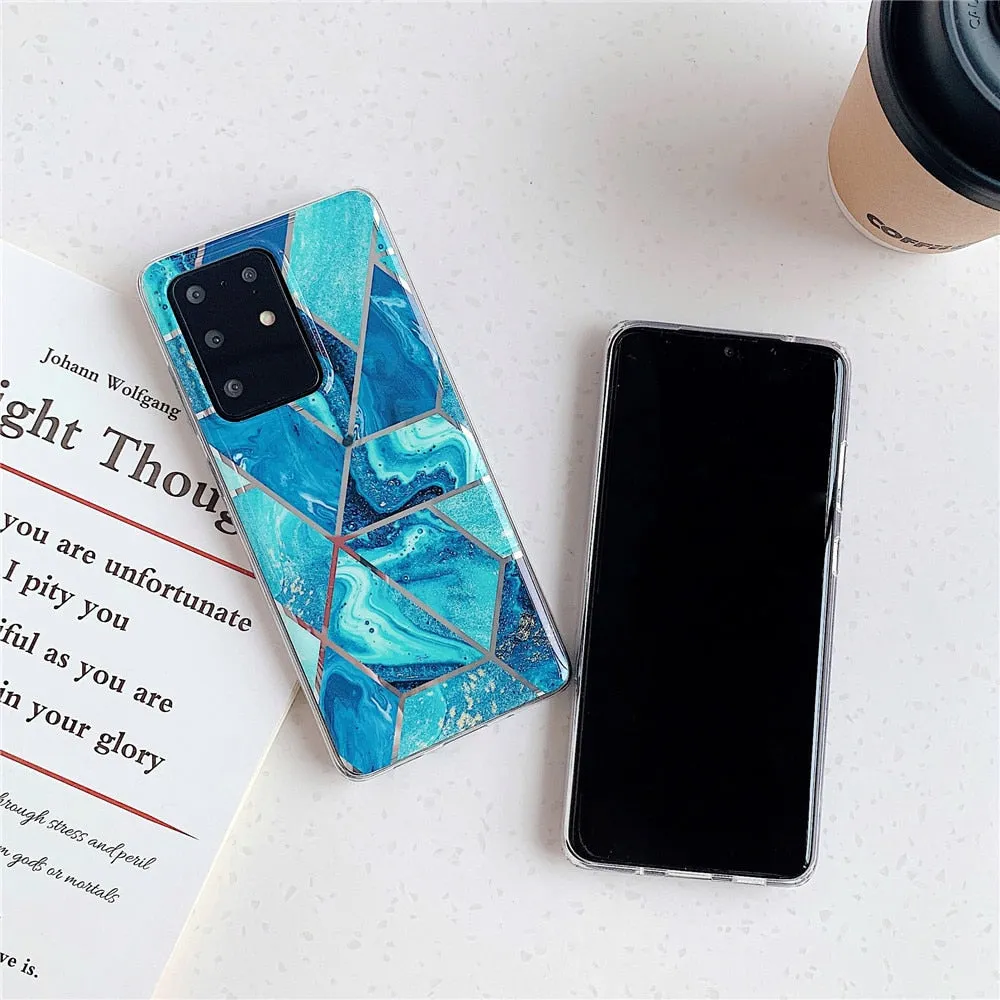 Anymob Samsung Gray And Pink Geometry Marble Case Silicon Phone Cover