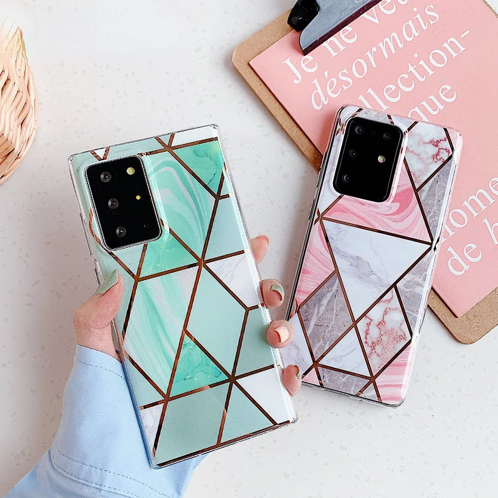 Anymob Samsung Gray And Pink Geometry Marble Case Silicon Phone Cover