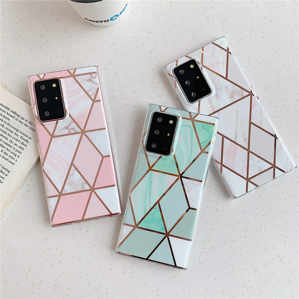 Anymob Samsung Gray And Pink Geometry Marble Case Silicon Phone Cover
