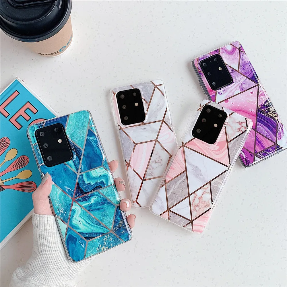 Anymob Samsung Gray And Pink Geometry Marble Case Silicon Phone Cover