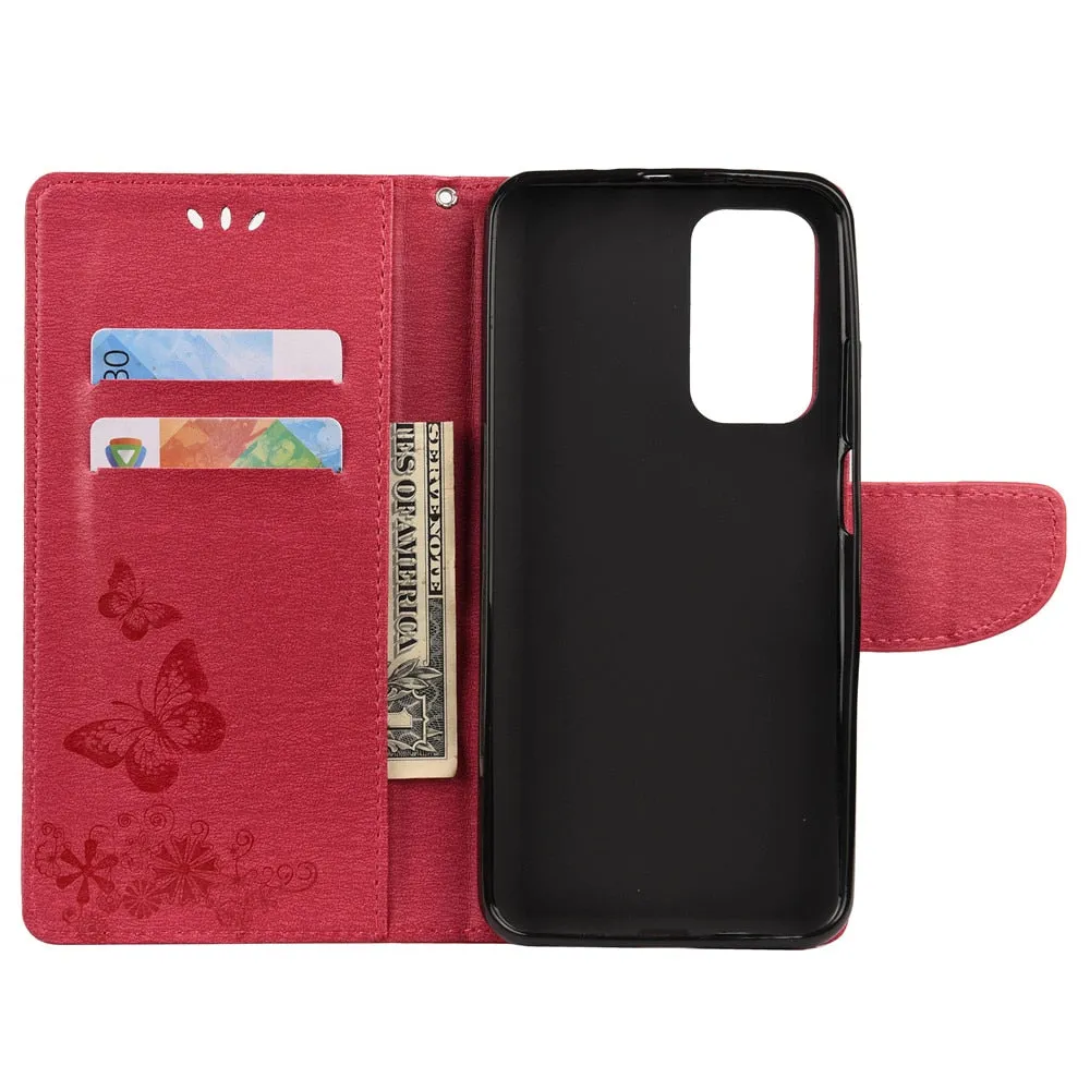 Anymob Samsung Hot Pink Flip Phone Case Big Butterfly Leather Wallet Book Style Cover Shell