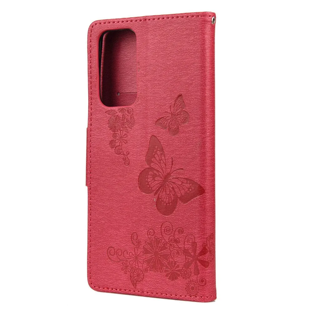 Anymob Samsung Hot Pink Flip Phone Case Big Butterfly Leather Wallet Book Style Cover Shell