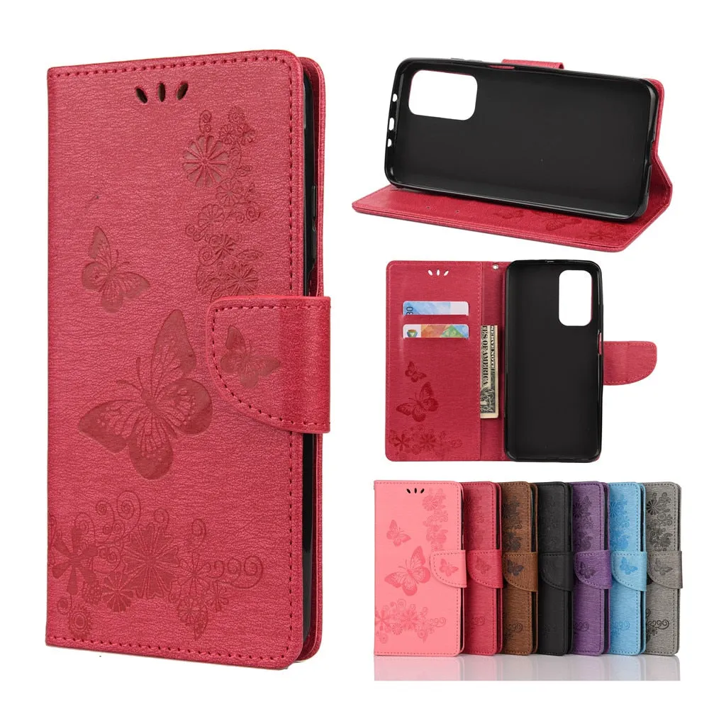 Anymob Samsung Hot Pink Flip Phone Case Big Butterfly Leather Wallet Book Style Cover Shell
