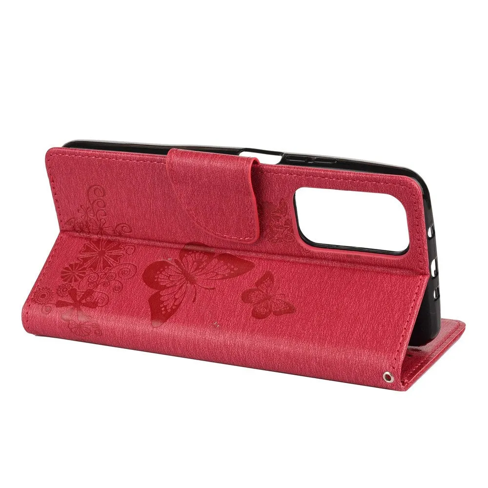 Anymob Samsung Hot Pink Flip Phone Case Big Butterfly Leather Wallet Book Style Cover Shell