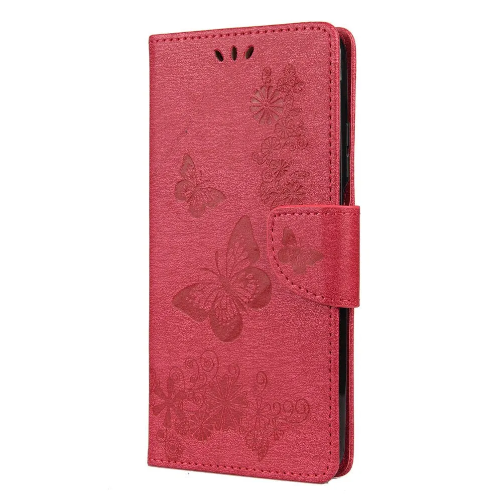 Anymob Samsung Hot Pink Flip Phone Case Big Butterfly Leather Wallet Book Style Cover Shell